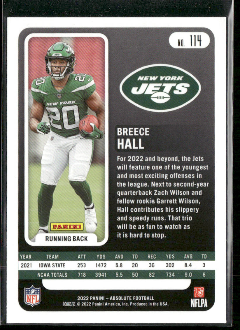 Breece Hall 2022 Panini Absolute Retail #114 RC New York Jets