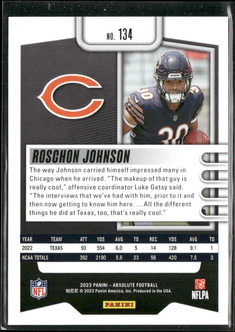 Roschon Johnson 2023 Panini Absolute Retail #134 RC Chicago Bears