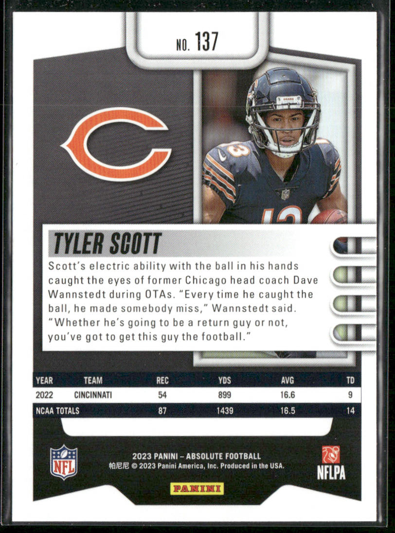 Tyler Scott 2023 Panini Absolute Retail #137 RC Chicago Bears