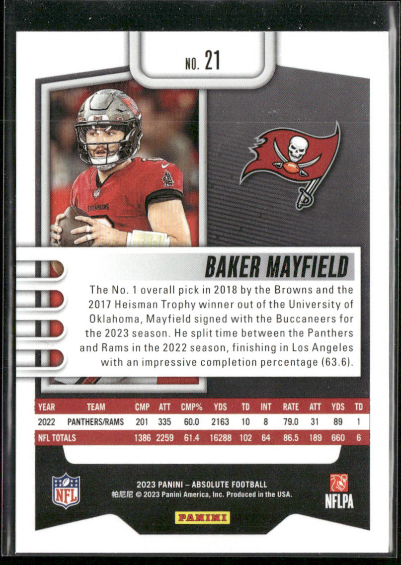 Baker Mayfield 2023 Panini Absolute Retail #21 Tampa Bay Buccaneers