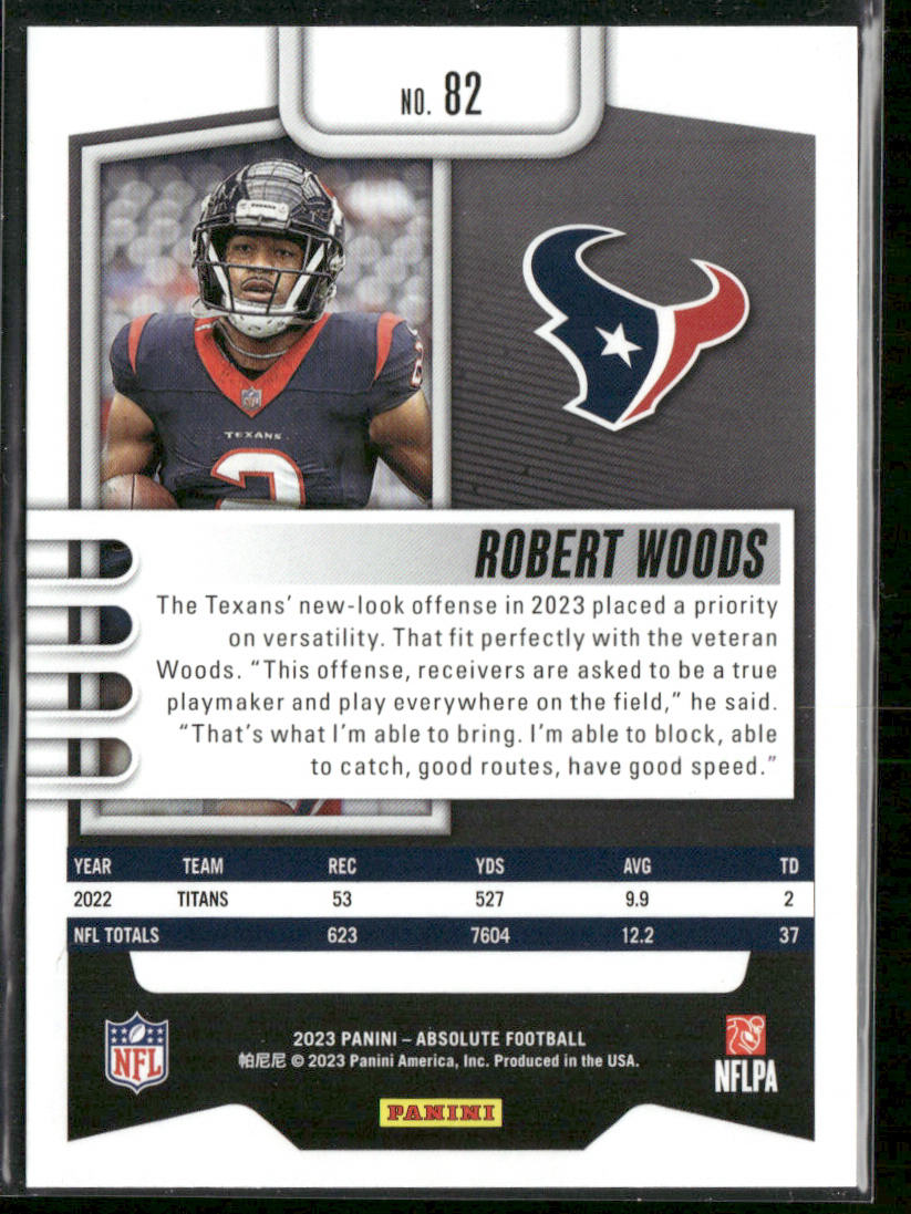 Robert Woods 2023 Panini Absolute Retail #82 Houston Texans