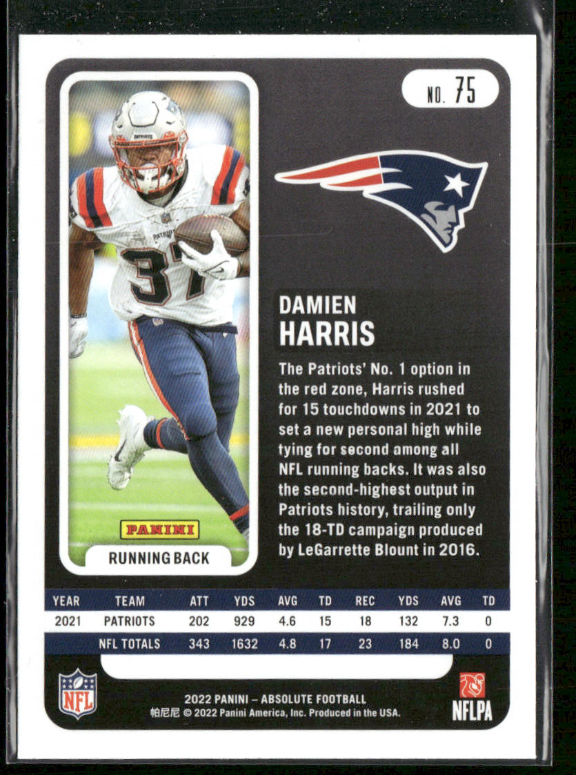 Damien Harris 2022 Panini Absolute Retail #75 New England Patriots