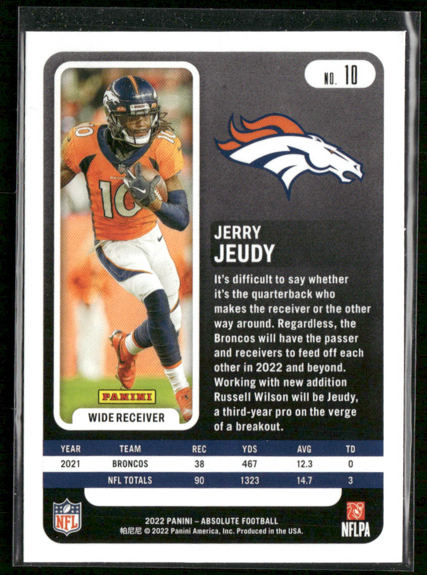 Jerry Jeudy 2022 Panini Absolute Retail #10 Denver Broncos