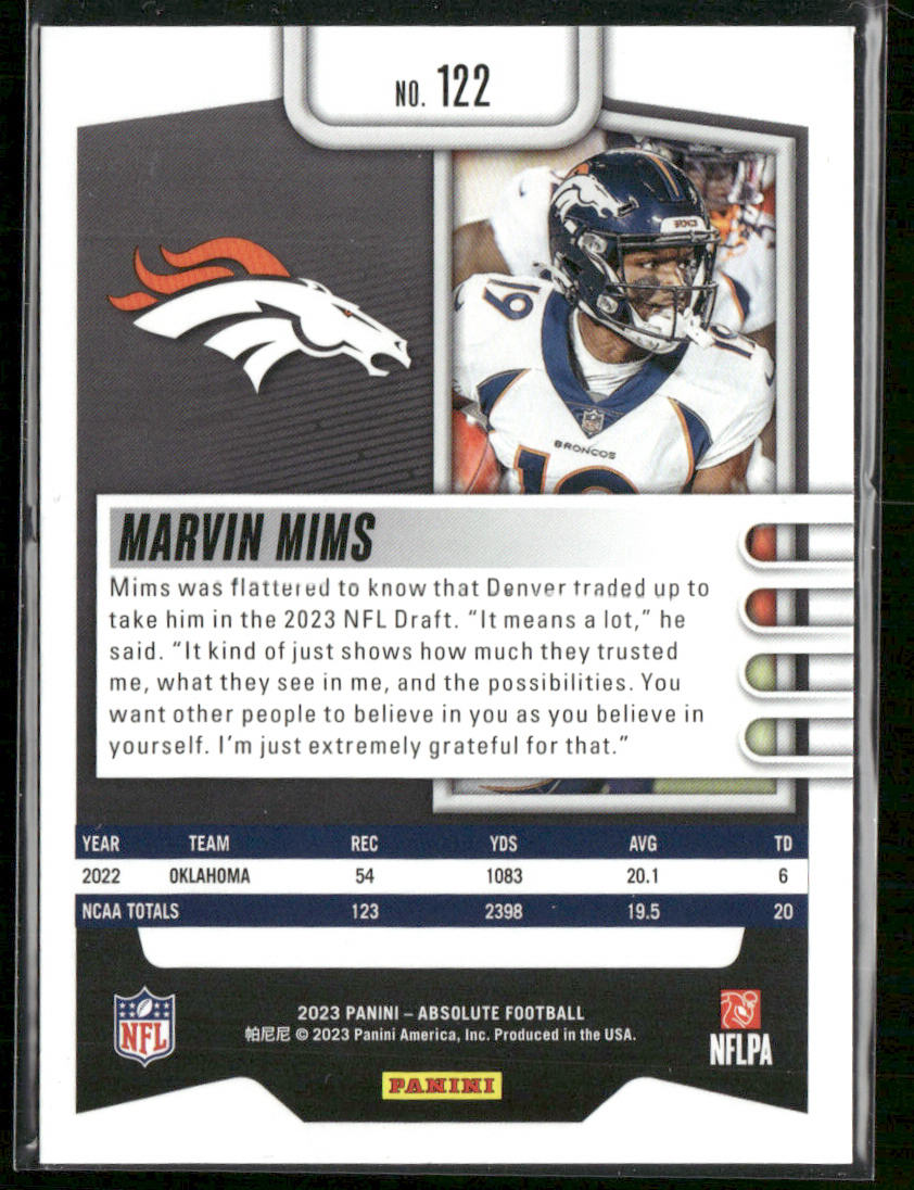 Marvin Mims 2023 Panini Absolute Retail #122 RC Denver Broncos