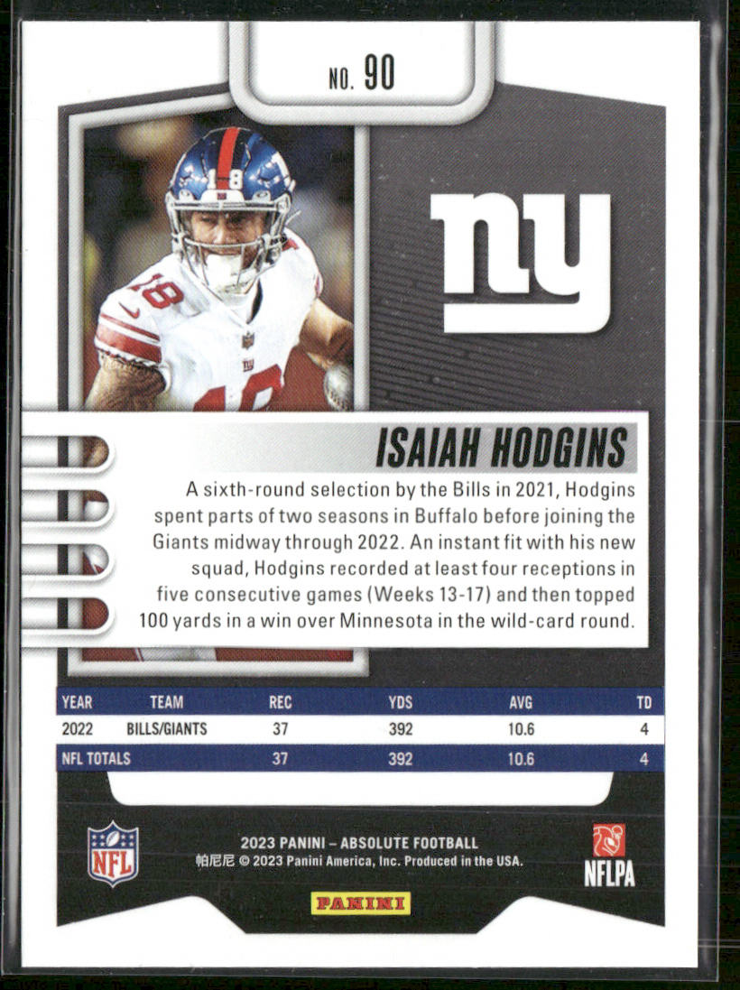 Isaiah Hodgins 2023 Panini Absolute Retail #90 New York Giants
