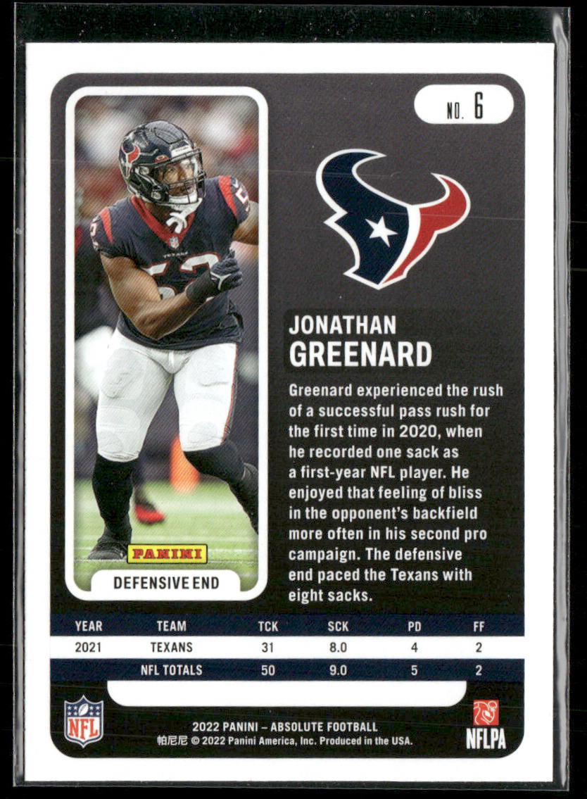 Jonathan Greenard 2022 Panini Absolute Retail #6 Houston Texans