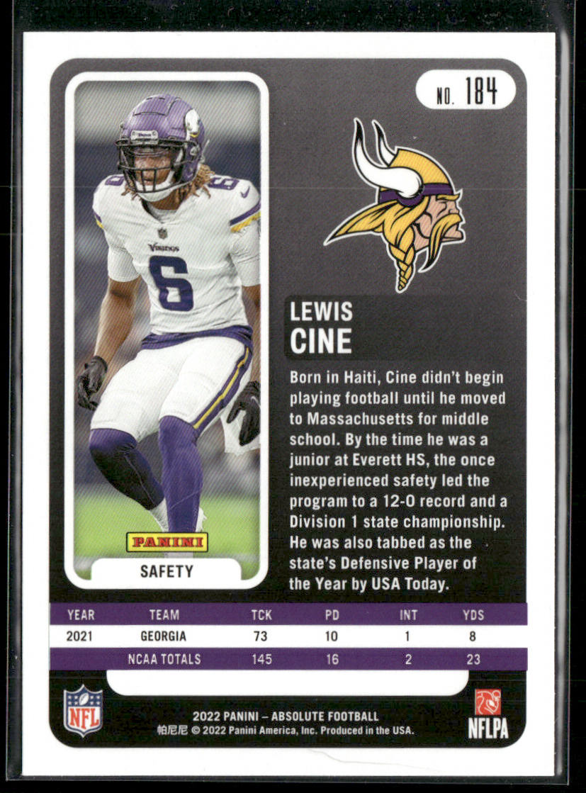 Lewis Cine 2022 Panini Absolute Retail #184 RC Minnesota Vikings