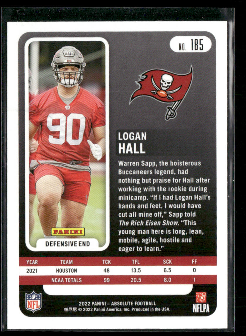 Logan Hall 2022 Panini Absolute Retail #185 RC Tampa Bay Buccaneers