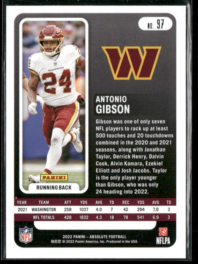 Antonio Gibson 2022 Panini Absolute Retail #97 Washington Commanders