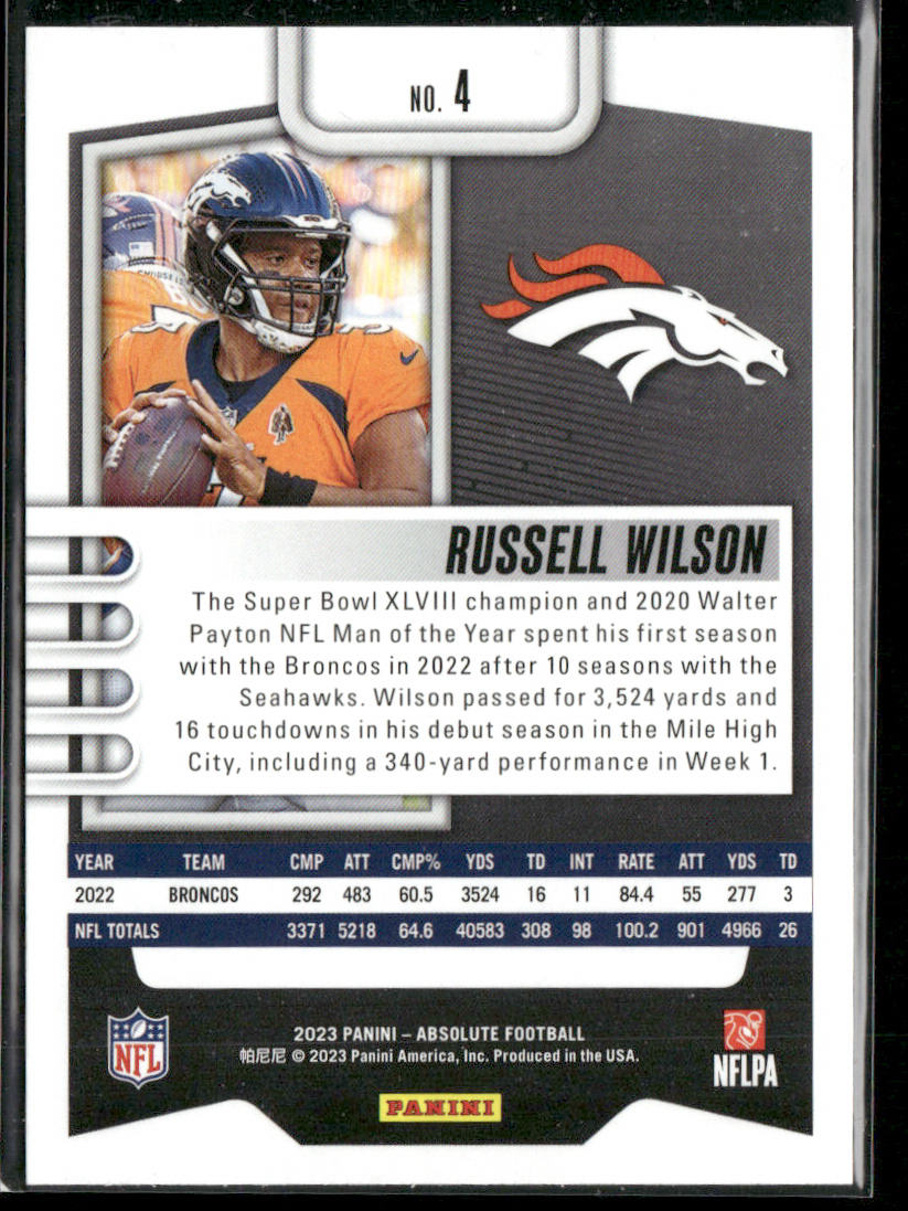 Russell Wilson 2023 Panini Absolute Retail #4 Denver Broncos