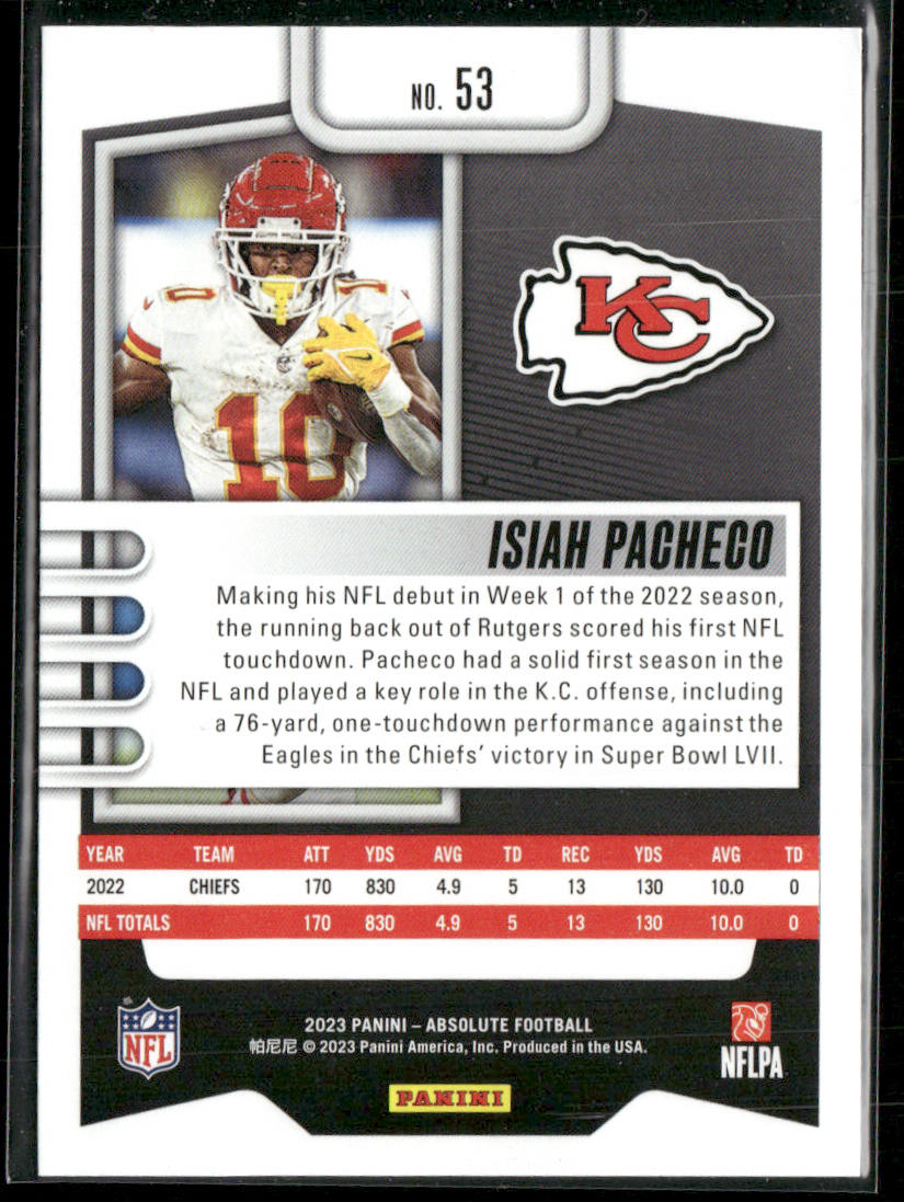 Isiah Pacheco 2023 Panini Absolute Retail #53 Kansas City Chiefs