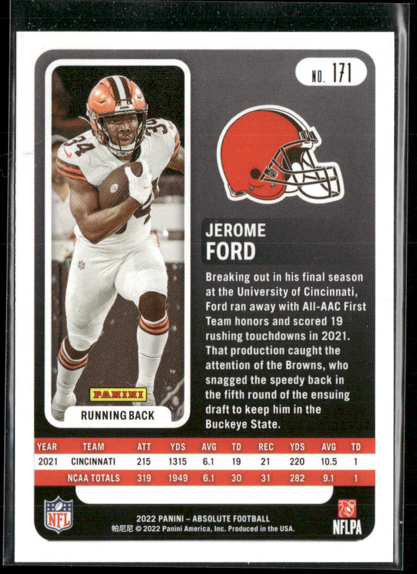 Jerome Ford 2022 Panini Absolute Retail #171 RC Cleveland Browns