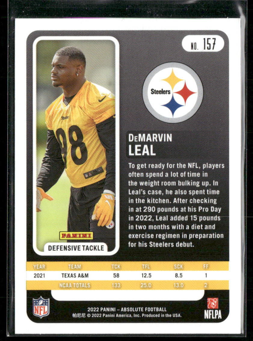 DeMarvin Leal 2022 Panini Absolute Retail #157 RC Pittsburgh Steelers