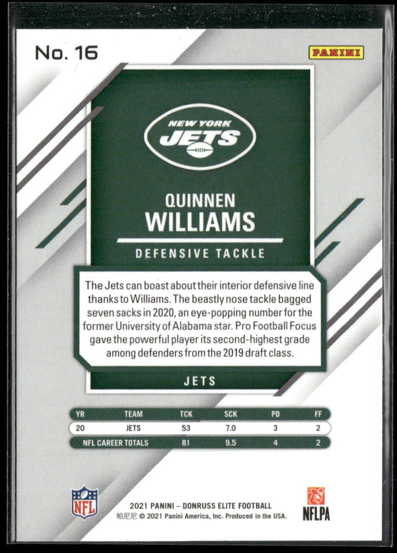 Quinnen Williams 2021 Donruss Elite #16 New York Jets