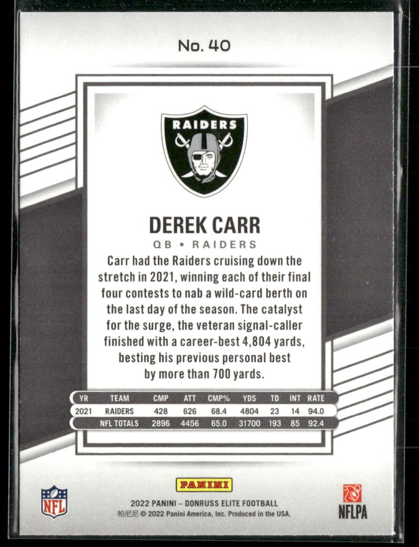 Derek Carr 2022 Donruss Elite #40 Las Vegas Raiders