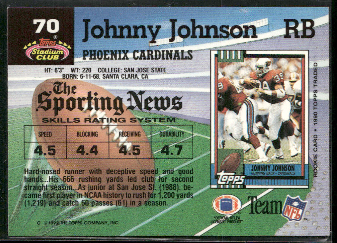 Johnny Johnson 1992 Stadium Club #70 Phoenix Cardinals