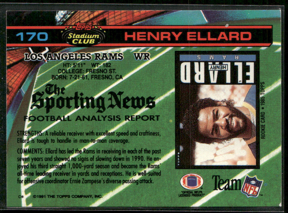 Henry Ellard 1991 Stadium Club #170 Los Angeles Rams