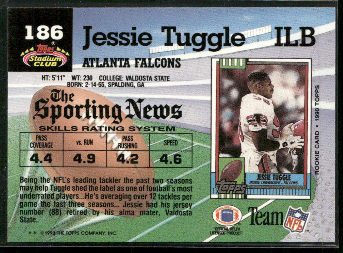 Jessie Tuggle 1992 Stadium Club #186 Atlanta Falcons