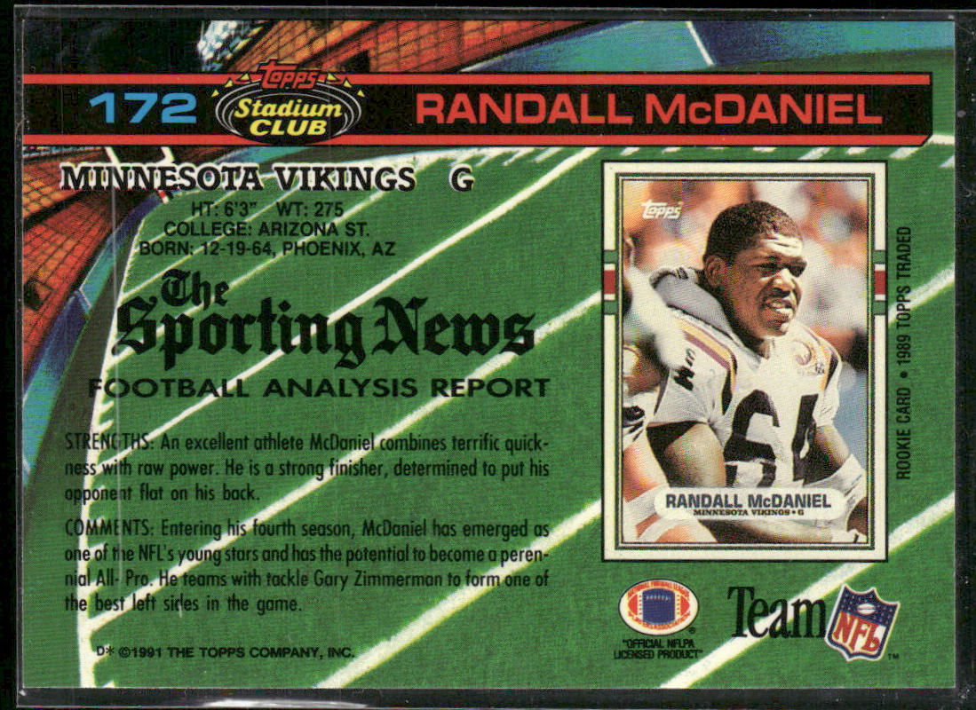 Randall McDaniel 1991 Stadium Club #172 Minnesota Vikings