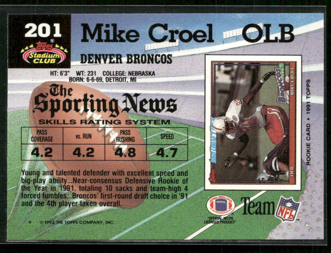 Mike Croel 1992 Stadium Club #201 Denver Broncos