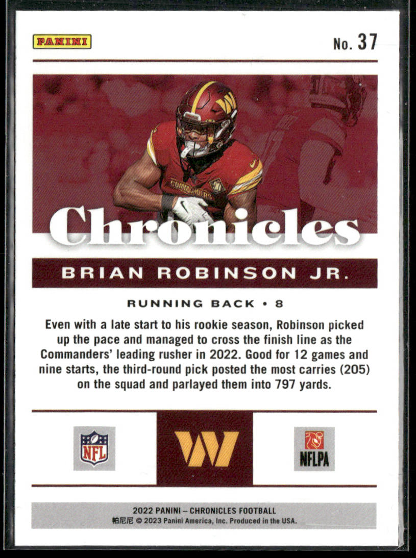 Brian Robinson Jr. 2022 Panini Chronicles #37 RC Washington Commanders