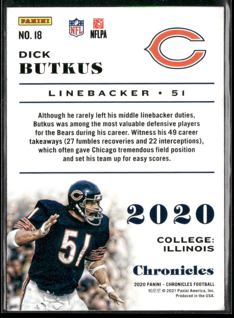 Dick Butkus 2020 Panini Chronicles #18 Chicago Bears