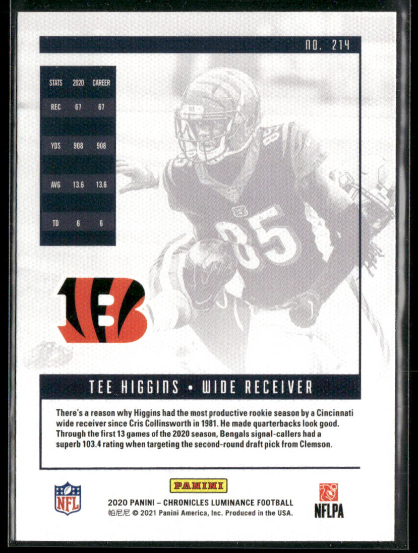 Tee Higgins 2020 Panini Chronicles Luminance Update Rookies #214 Bengals