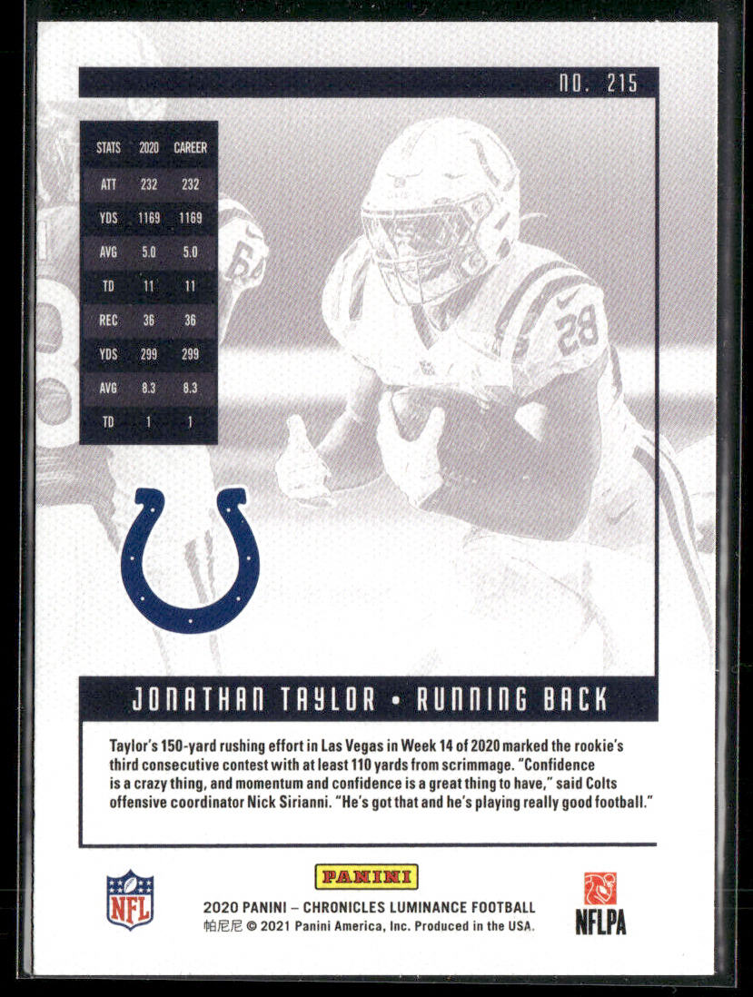 Jonathan Taylor 2020 Panini Chronicles Luminance Update Rookies #215