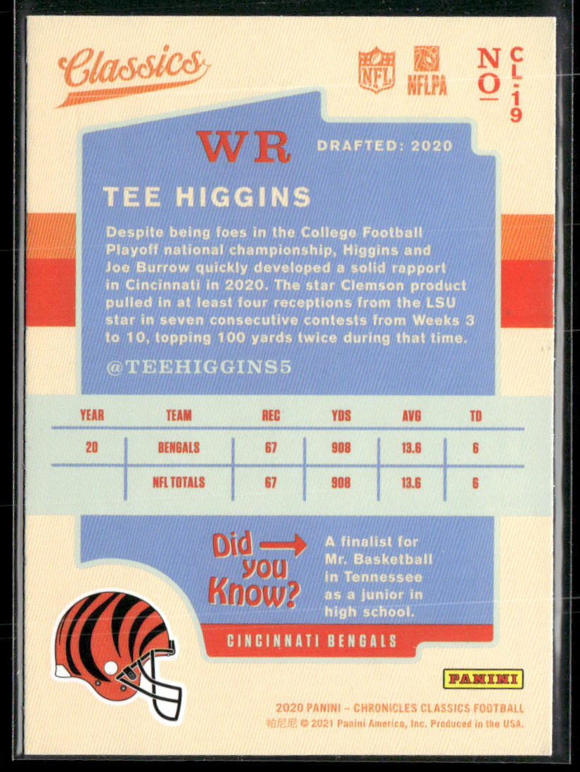 Tee Higgins 2020 Panini Chronicles Classics #CL-19 Cincinnati Bengals