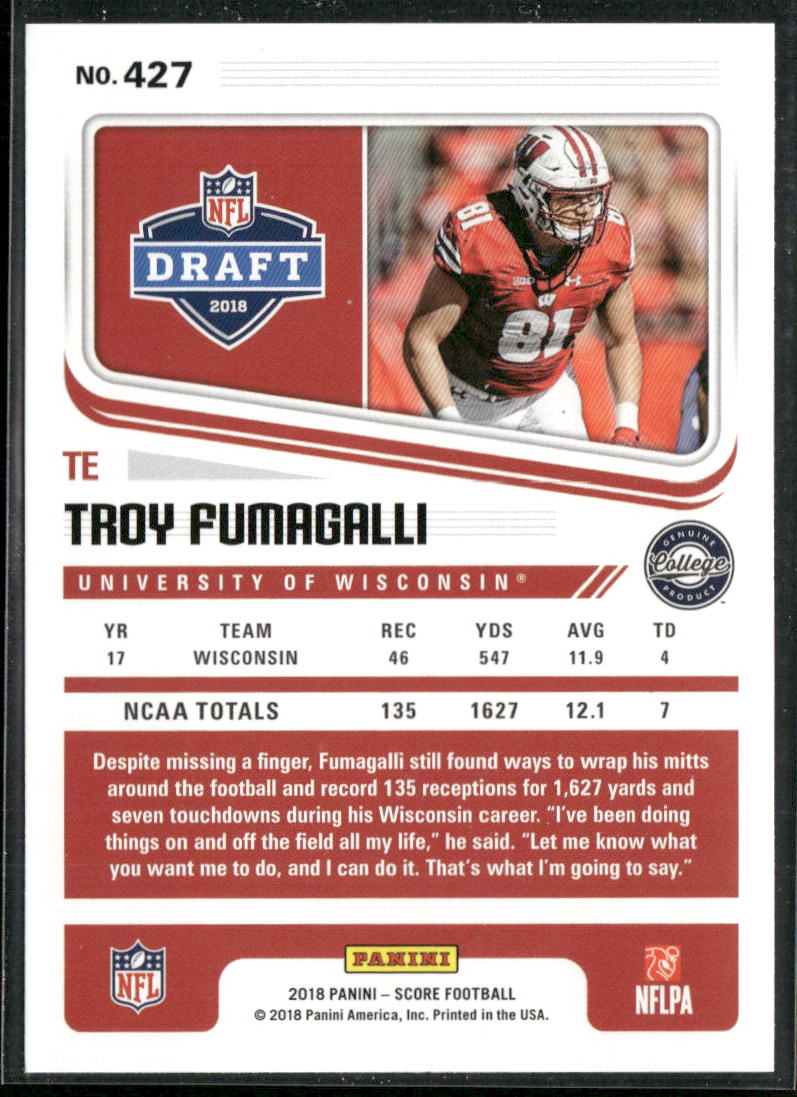 Troy Fumagalli 2018 Score #427 Wisconsin Badgers