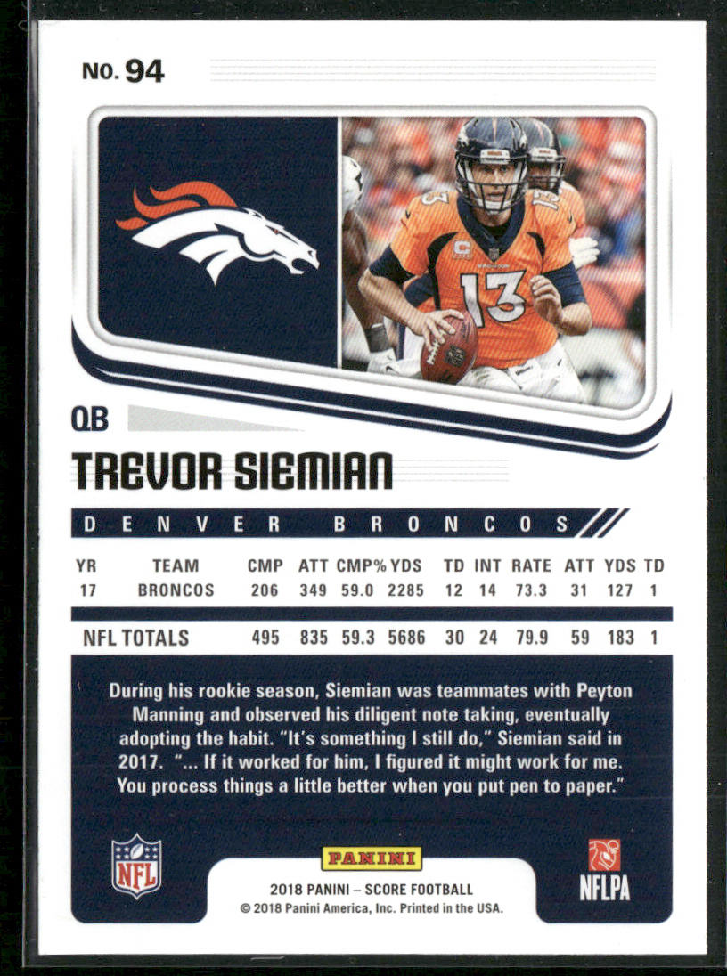 Trevor Siemian 2018 Score #94 Denver Broncos