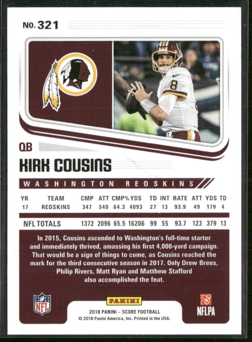 Kirk Cousins 2018 Score #321 Washington Redskins