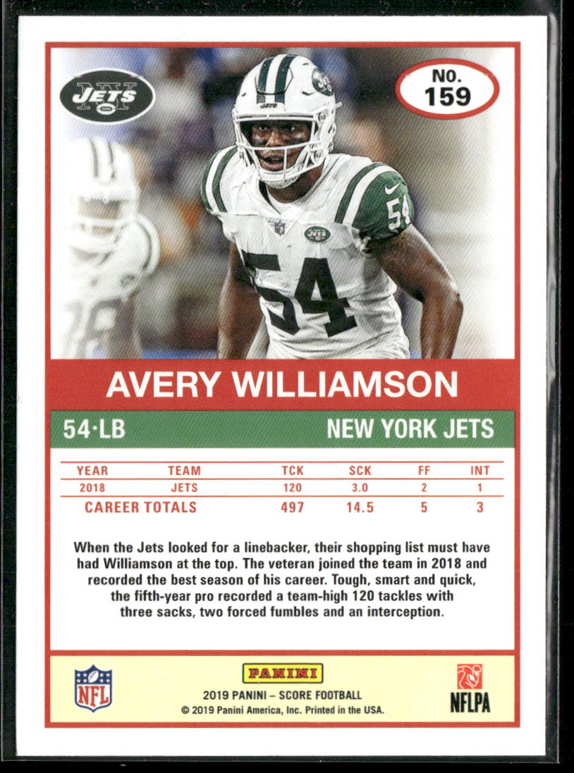 Avery Williamson 2019 Score #159 New York Jets