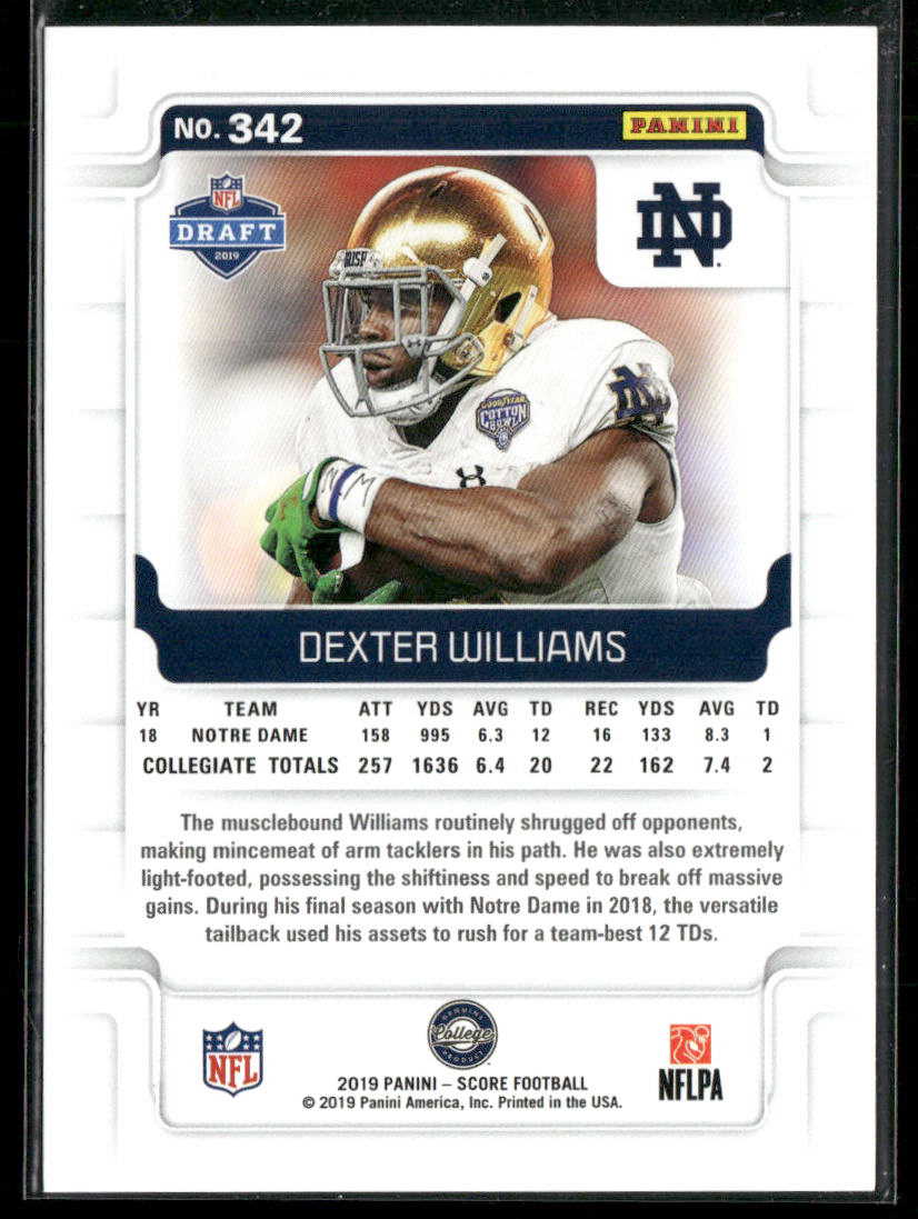 Dexter Williams 2019 Score #342 RC Notre Dame Fighting Irish