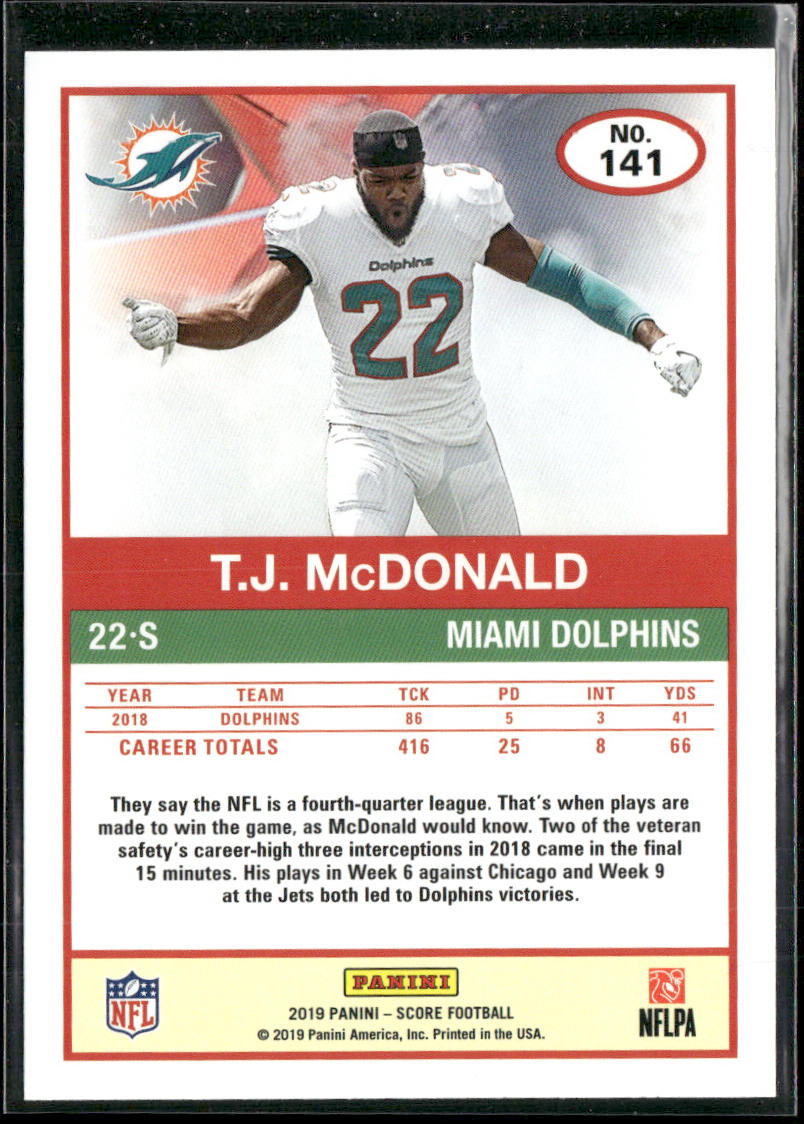 T.J. McDonald 2019 Score #141 Miami Dolphins