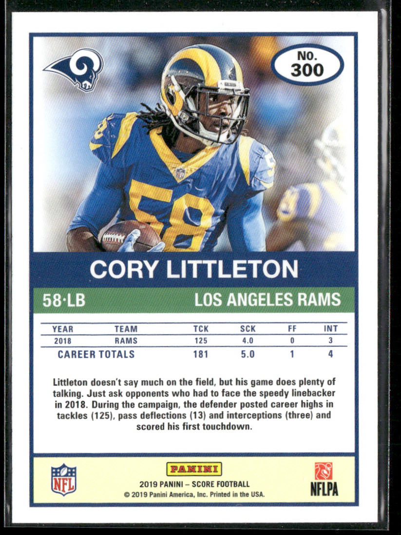 Cory Littleton 2019 Score #300 Los Angeles Rams