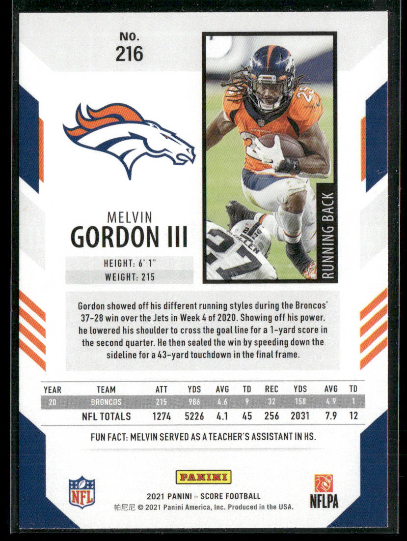 Melvin Gordon III 2021 Score #216 Denver Broncos