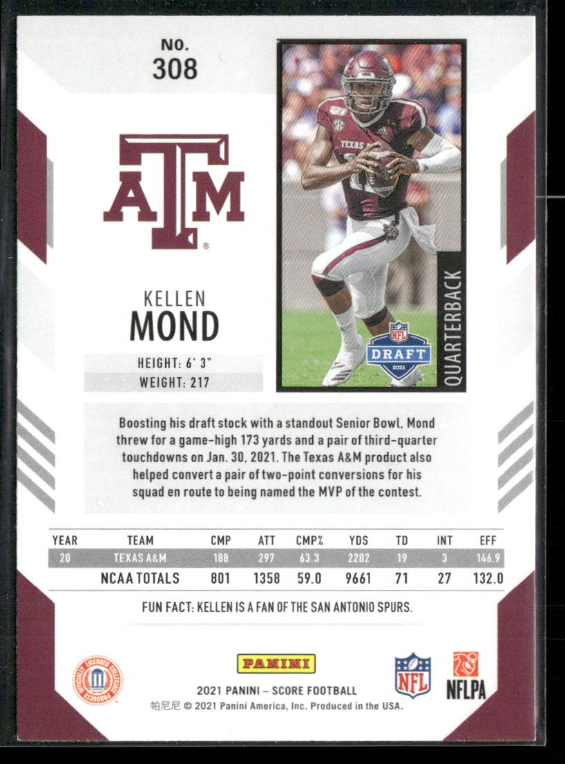 Kellen Mond 2021 Score #308 RC Texas A&M Aggies