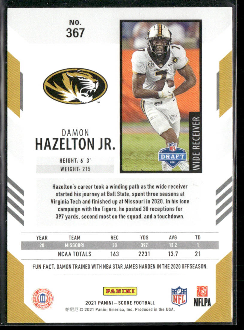 Damon Hazelton Jr. 2021 Score #367 RC Missouri Tigers