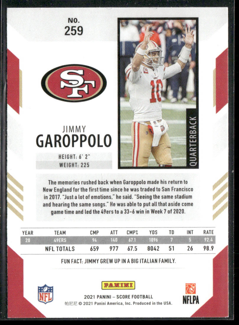 Jimmy Garoppolo 2021 Score #259 San Francisco 49ers