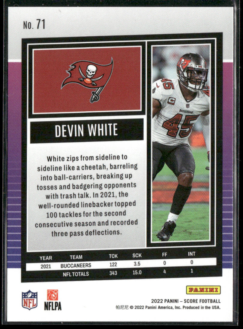 Devin White 2022 Score #71 Tampa Bay Buccaneers