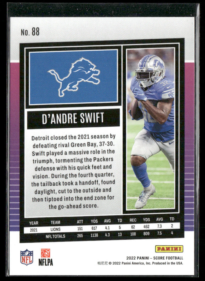 D'Andre Swift 2022 Score #88 Detroit Lions