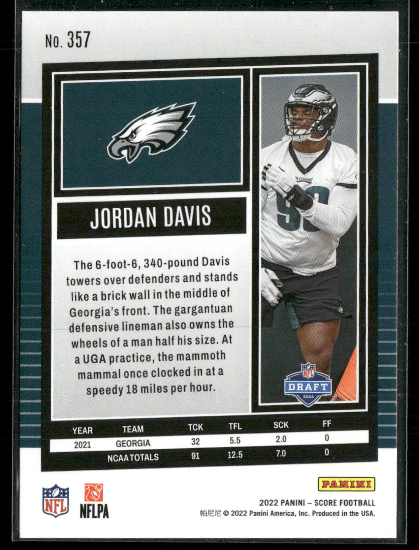 Jordan Davis 2022 Score #357 RC Philadelphia Eagles