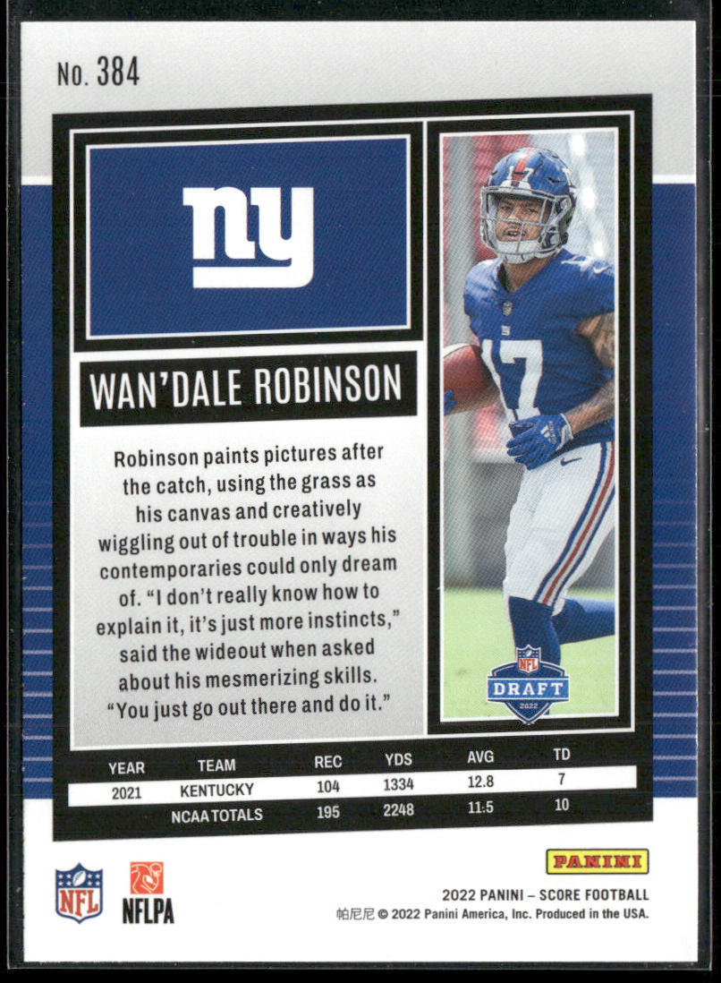 Wan'Dale Robinson 2022 Score #384 RC New York Giants