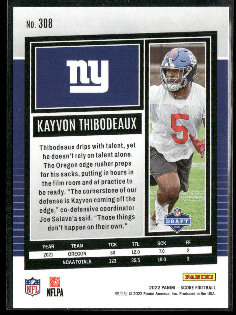 Kayvon Thibodeaux 2022 Score #308 RC New York Giants