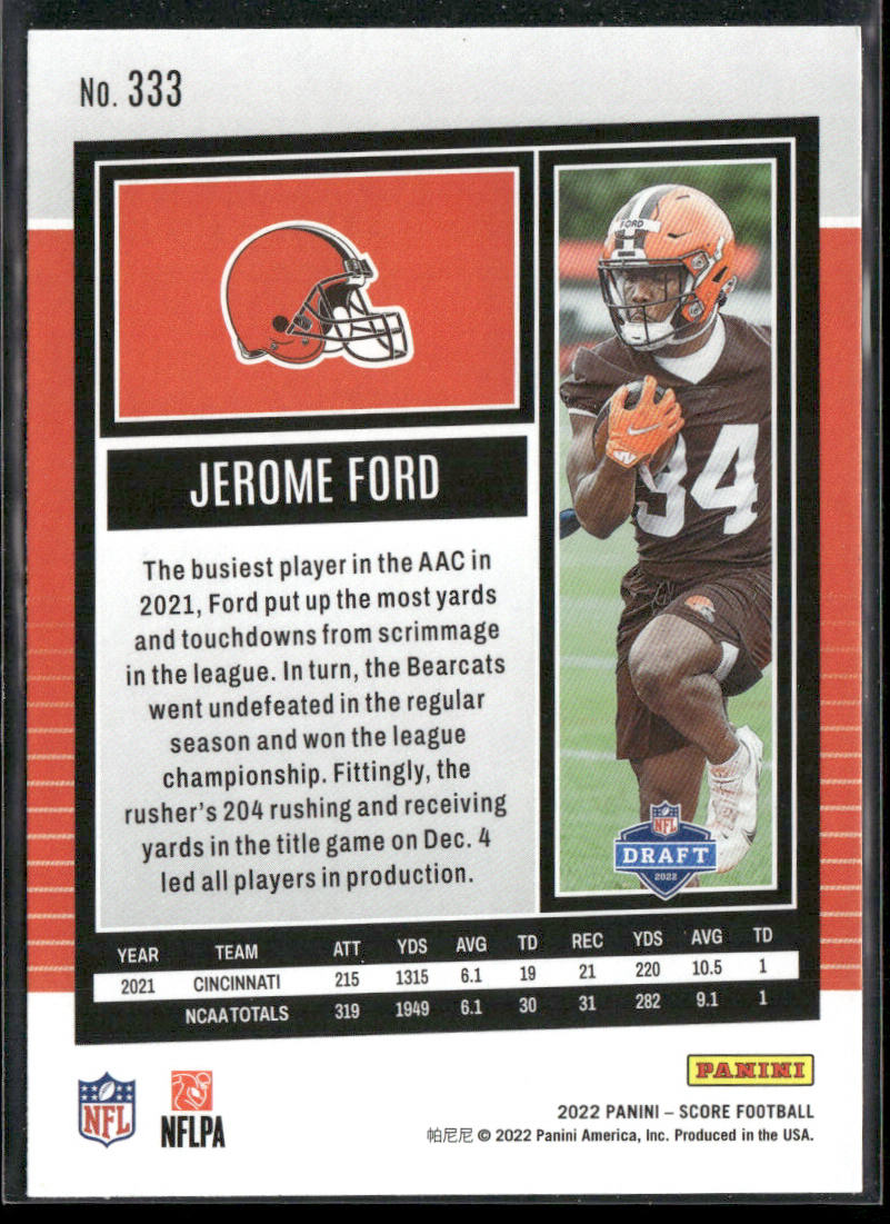 Jerome Ford 2022 Score #333 RC Cleveland Browns