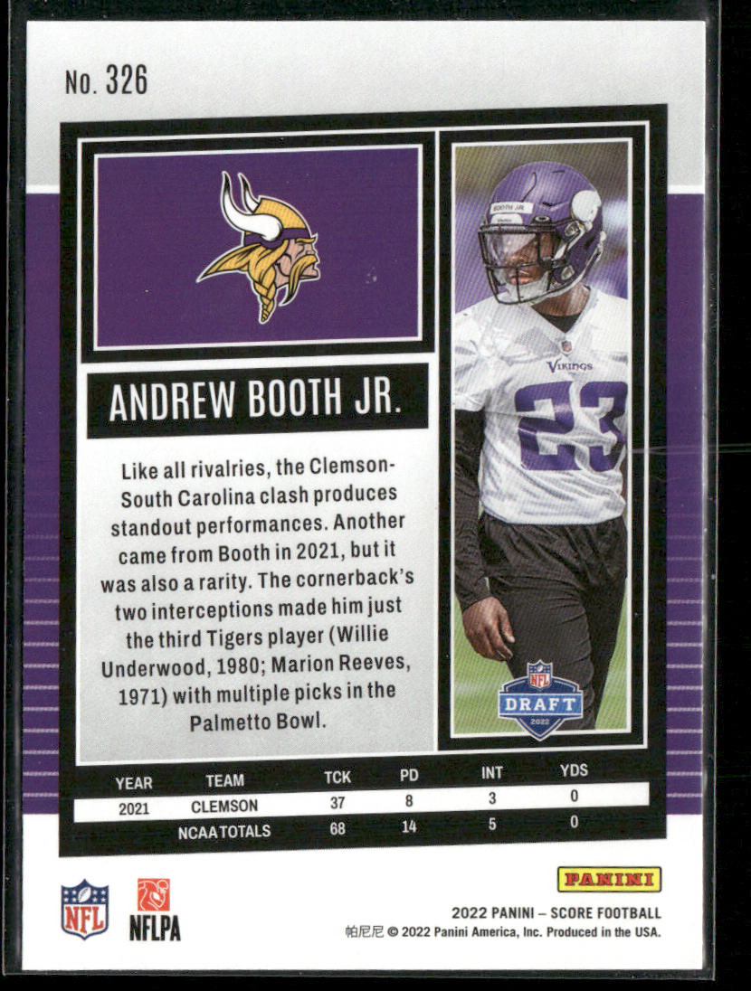 Andrew Booth Jr. 2022 Score #326 RC Minnesota Vikings