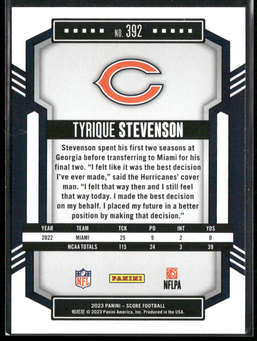 Tyrique Stevenson 2023 Score #392 RC Chicago Bears