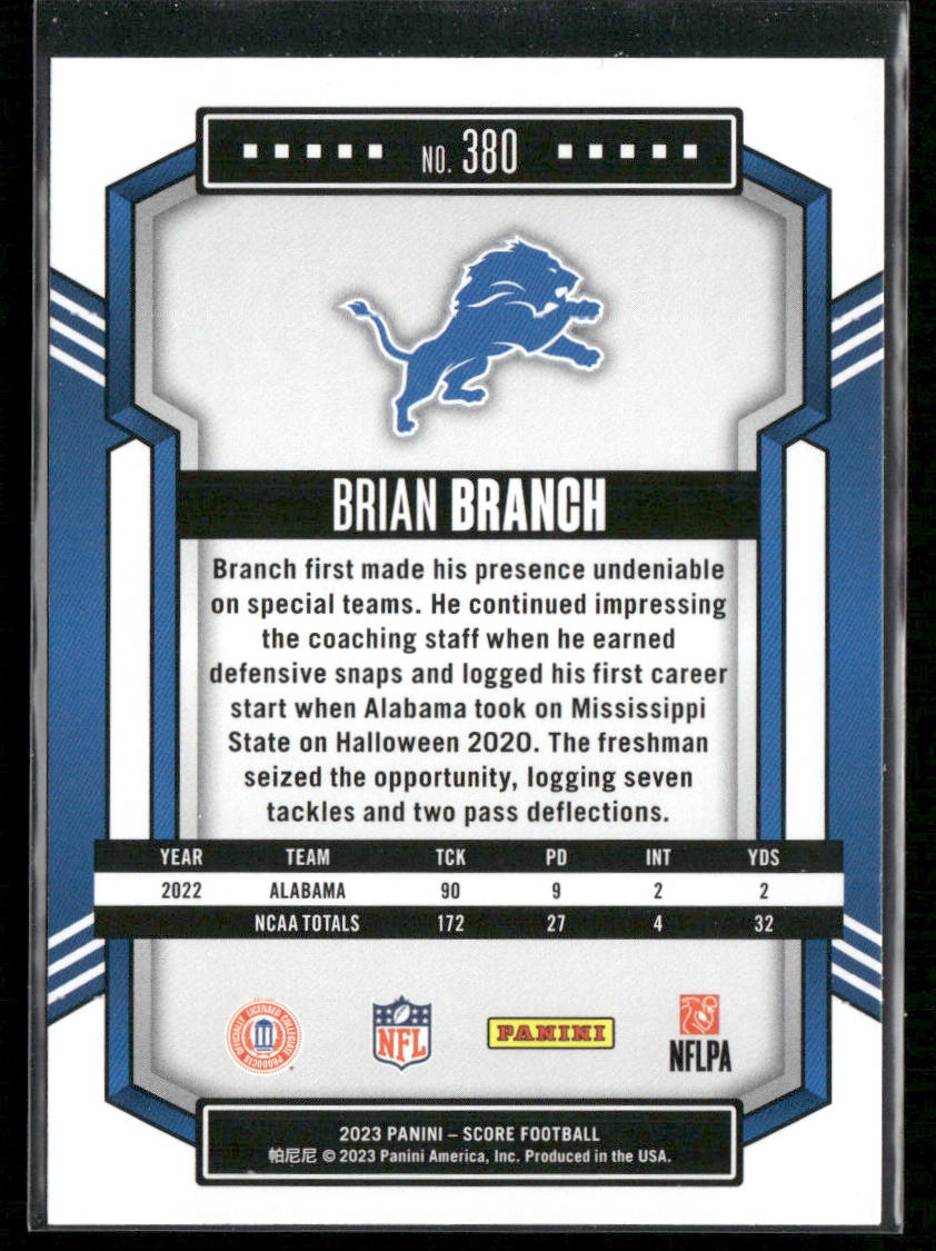 Brian Branch 2023 Score #380 RC Detroit Lions