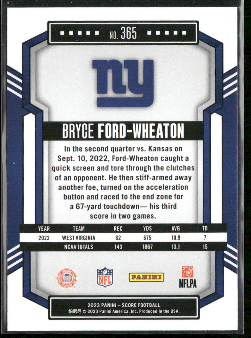 Bryce Ford-Wheaton 2023 Score #365 RC New York Giants